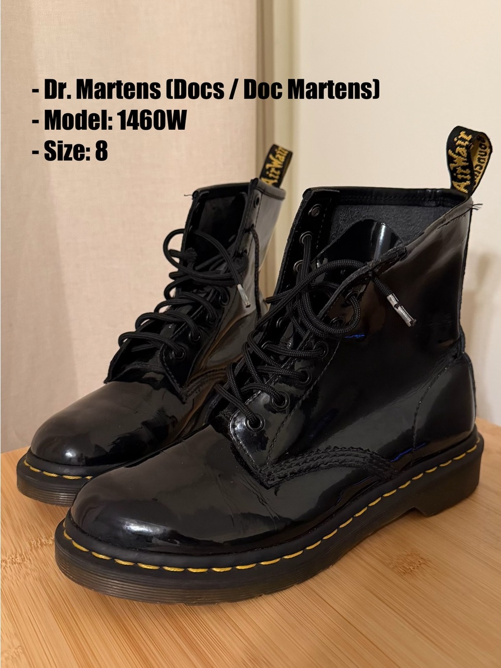 Dr. Martens (Docs / Doc Martens) 1460W Combat Boot. Size 8 US
